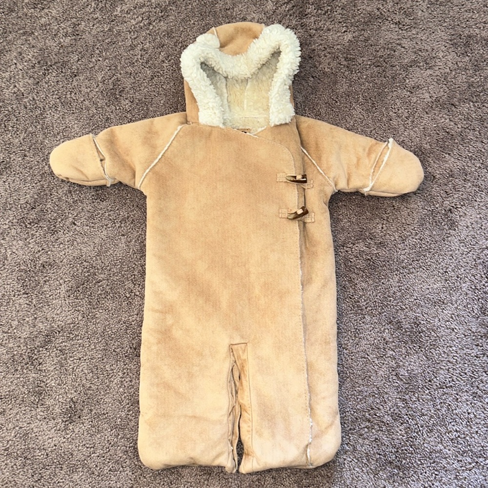GAP Tan Sherpa-Lined Hooded One-Piece Snowsuit